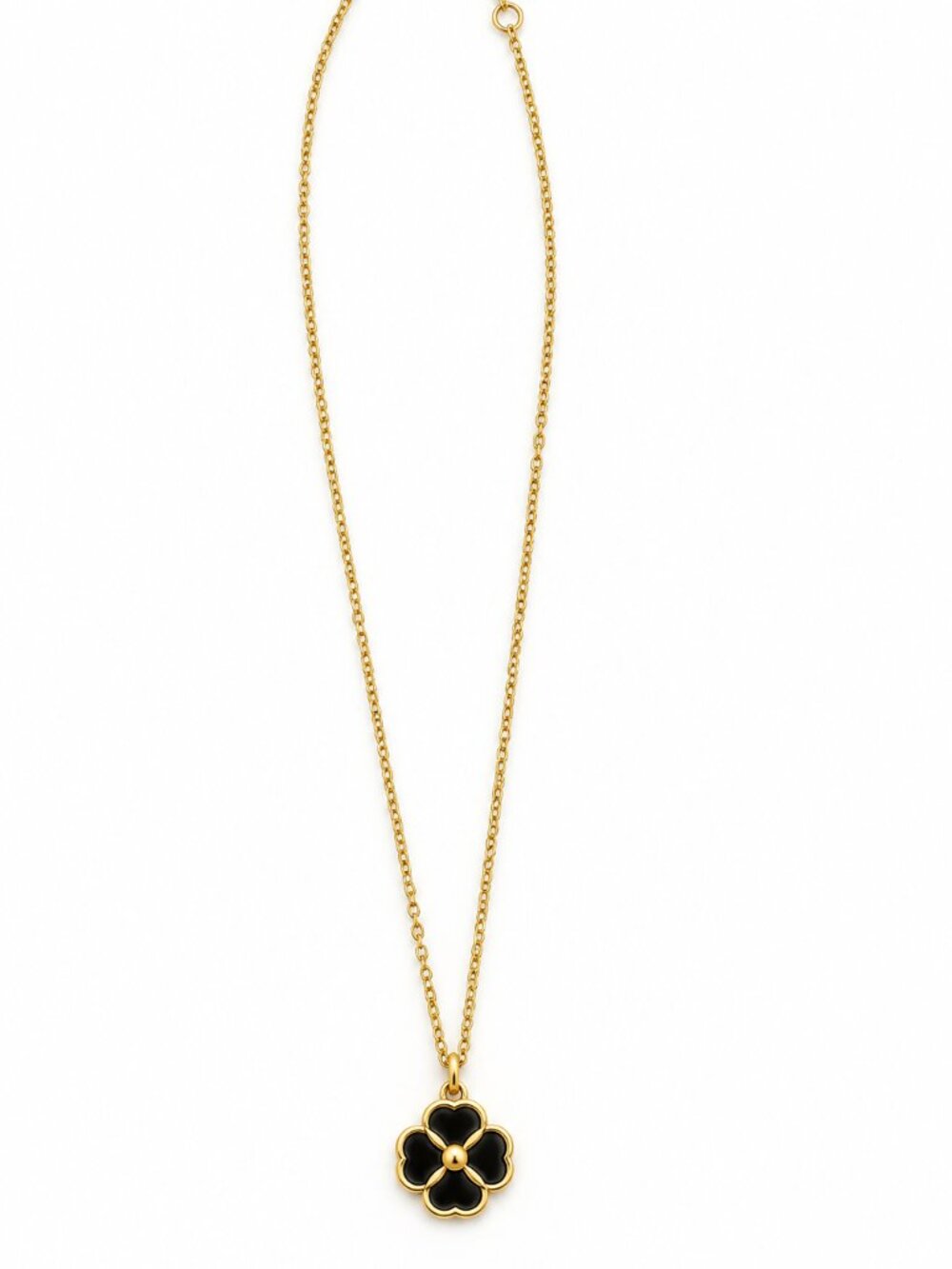 Kate Spade Black Flower Pendant Necklace Gold Tone Enamel Floral Jewelry